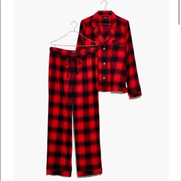 MADEWELL Buffalo check red and black long sleeve flannel PJ set XS - Picture 2 of 13